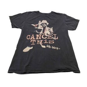 ⁠Kid Rock Cancel This T-Shirt Mens Large Black Graphic Tee Middle Finger Glitter